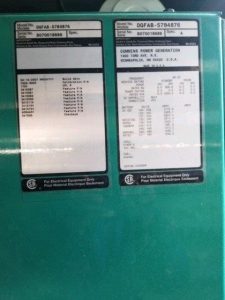 2007 Cummins 800kW Diesel Generator Set data plate