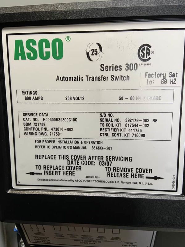 3043 Asco 300 Series 800A 4