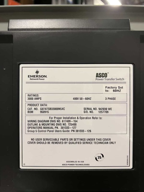 ASCO 7000 Series ATS 3000A 480V 1