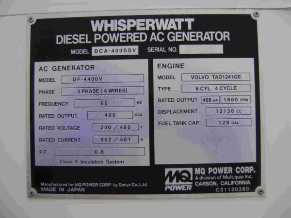 MQ Power DCA 400SSV 320kW Multi Voltage Mobile Diesel Generator 6