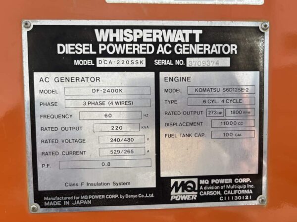 MQ Power DCA220SSK3 176kW Multivoltage Mobile Diesel Generator 13