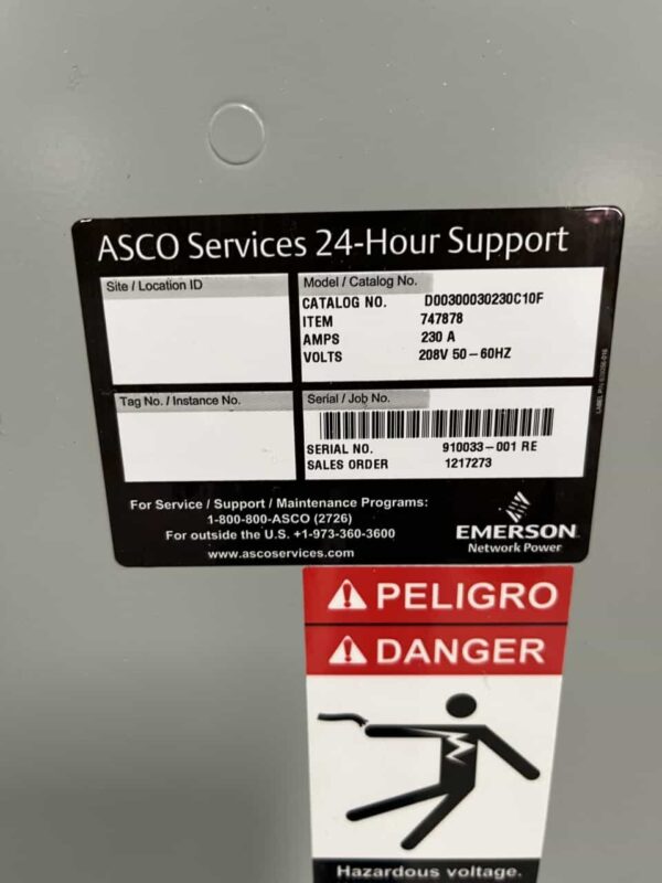 ASCO 300 Series 230A 208V ATS 8