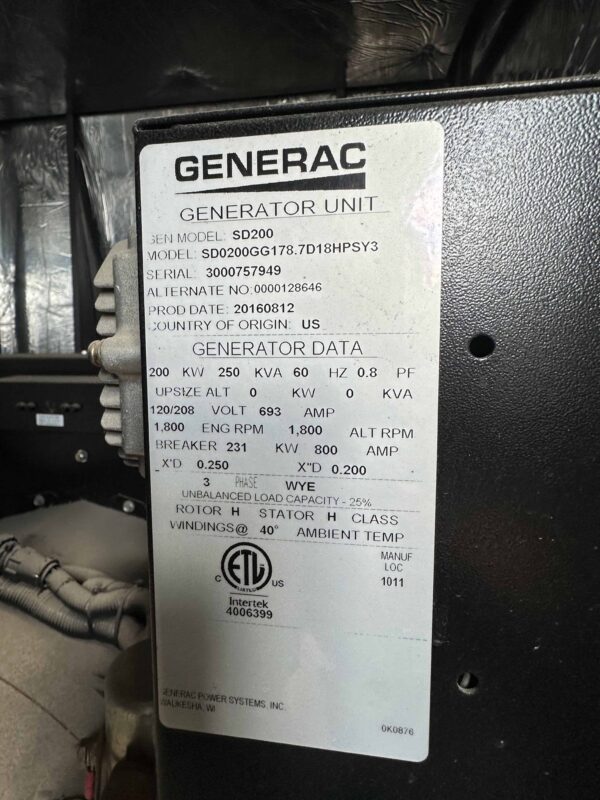 Generac SD200 200 kW Sound Attenuated Diesel Generator 9 scaled