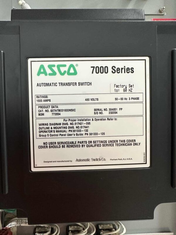 ASCO 7000 Series 1600A ISO Bypass ATS 2