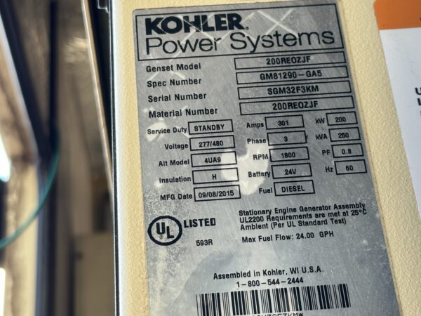 Kohler 200REOZJF 200kW 480V Diesel Generator Set 16