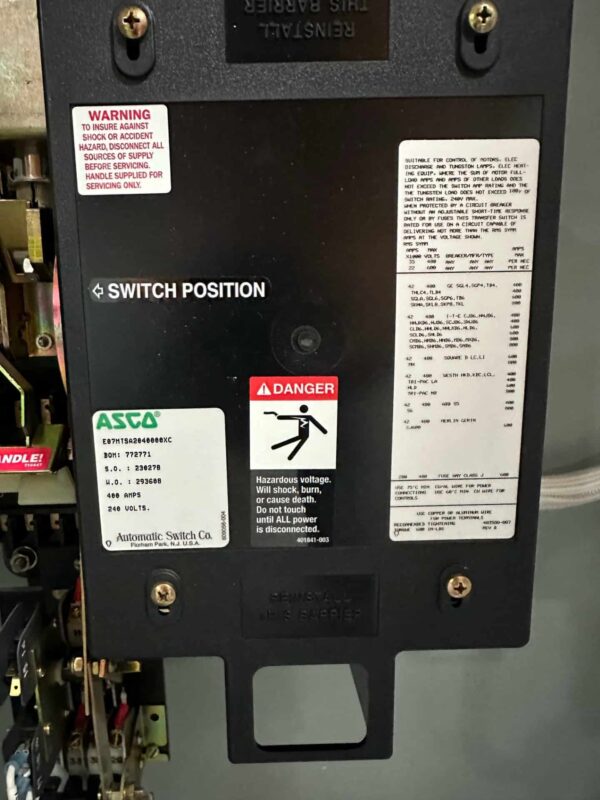 ASCO 7000 Series 400A 240V Manual Transfer Switch 3