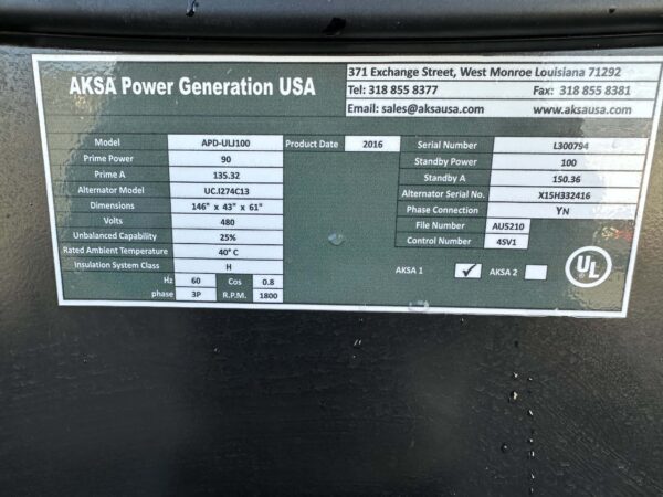 AKSA APD ULJ100 100kW 480V Diesel Generator Set 10 1 scaled