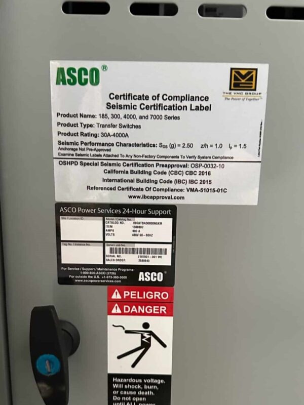 ASCO 7000 Series 800A 480V ATS 2