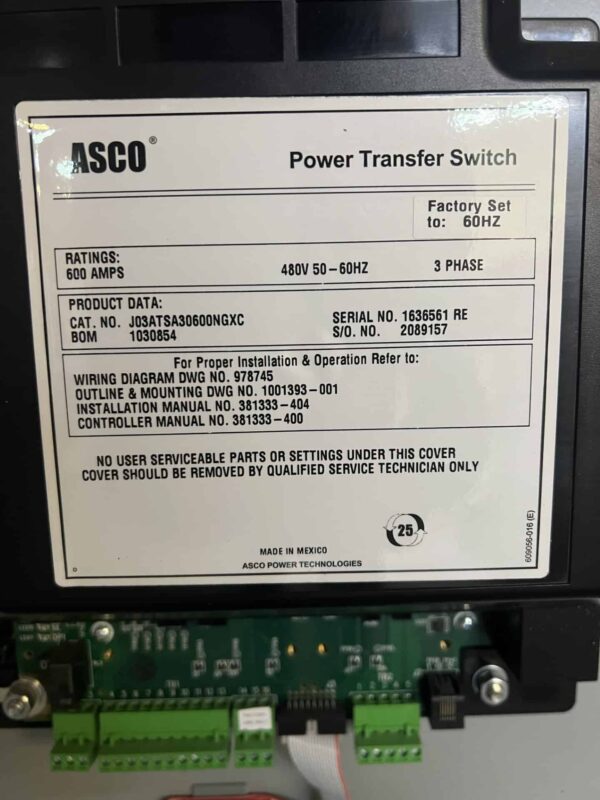 ASCO 300 Series 600A 480V ATS 5