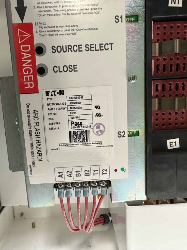 Eaton 400A 480V Automatic Transfer Switch with ISO Bypass 1