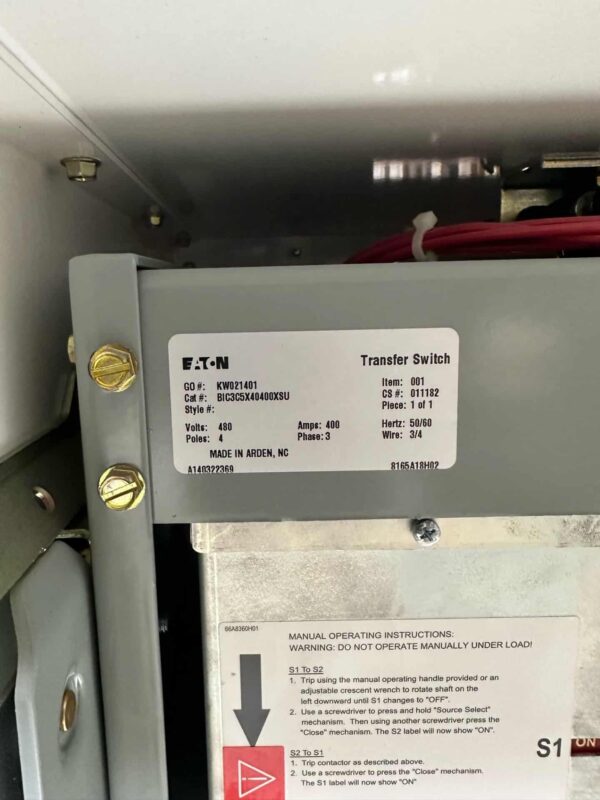 Eaton 400A 480V Automatic Transfer Switch with ISO Bypass 3