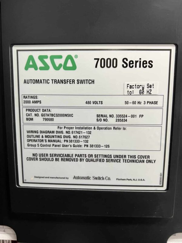 ASCO 7000 Series 2000A 480V ATS with ISO Bypass 2
