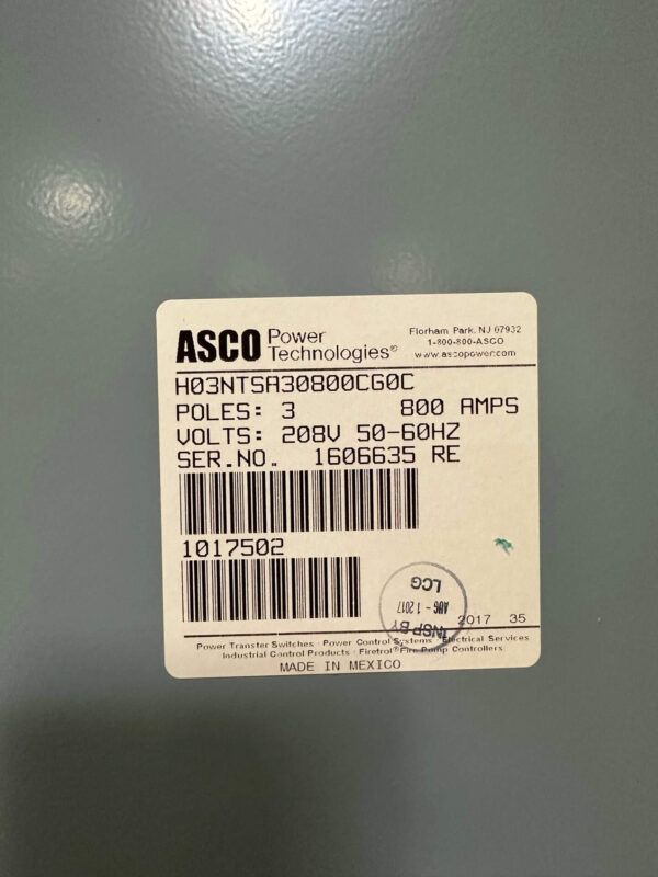 ASCO 300 Series 800A 208V ATS 4