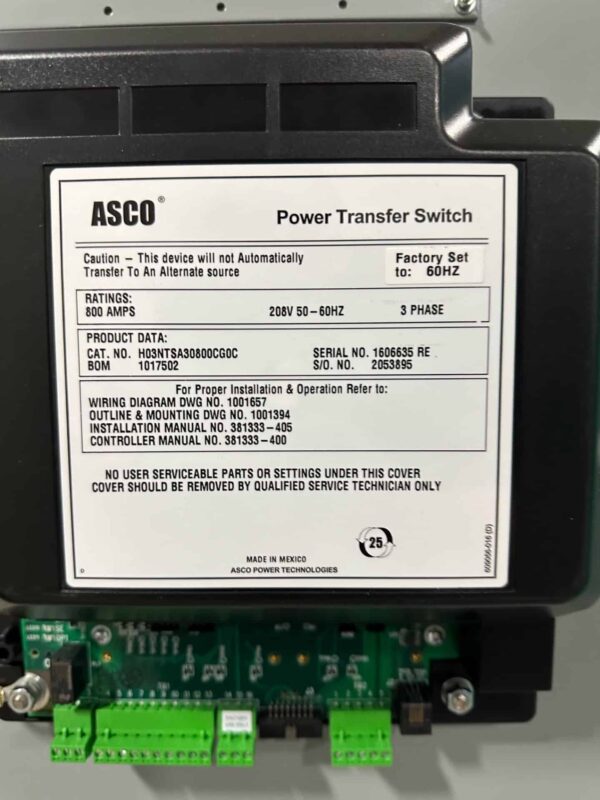 ASCO 300 Series 800A 208V ATS 6