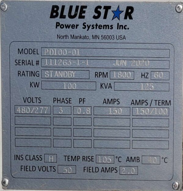 Blue Star PD100 01 100kW 480V Diesel Generator Set 1