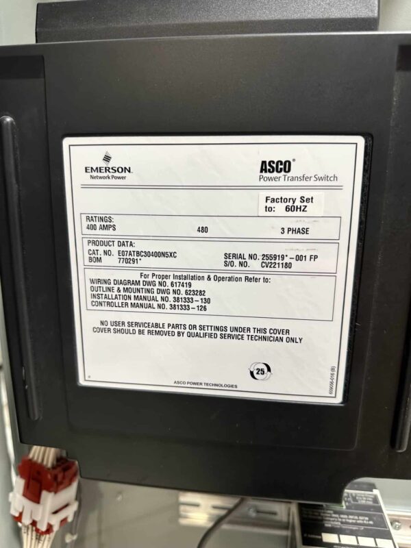 ASCO 7000 Series 400A 480V ATS with ISO Bypass 8