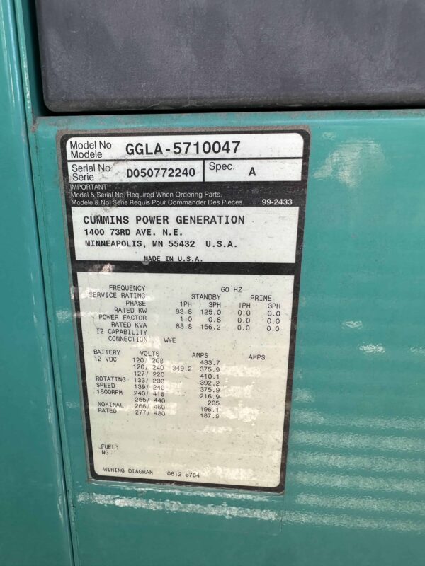 Cummins GGLA 125kW Diesel Generator Set 6 scaled