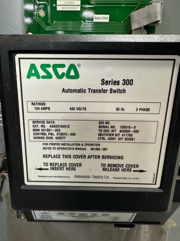 ASCO 300 Series 104A 480V Automatic Transfer Switch - Image 2