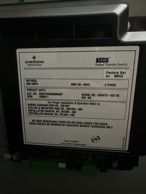 ASCO 300 Series 800A 480V ATS 2