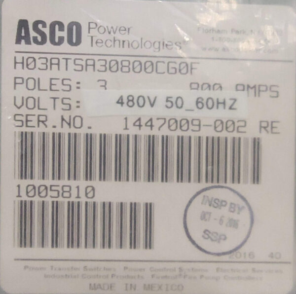 ASCO 300 Series 800A 480V N3R Automatic Transfer Switch - Image 4