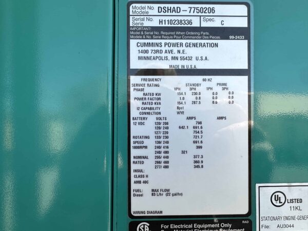 Cummins DSHAD 230kW Diesel Generator Set 9 scaled