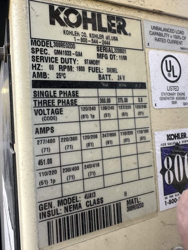Kohler 300REOZDD 300 kW Diesel Generator Set 29