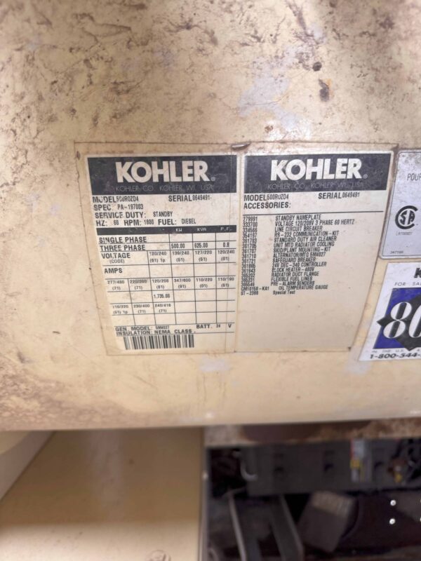 Kohler 500R0ZD4 500kW 208V Diesel Generator - Image 8