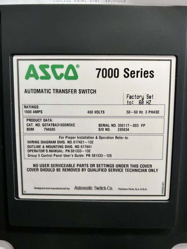 ASCO 7000 Series 1600A 480V ATS with ISO Bypass - Image 3