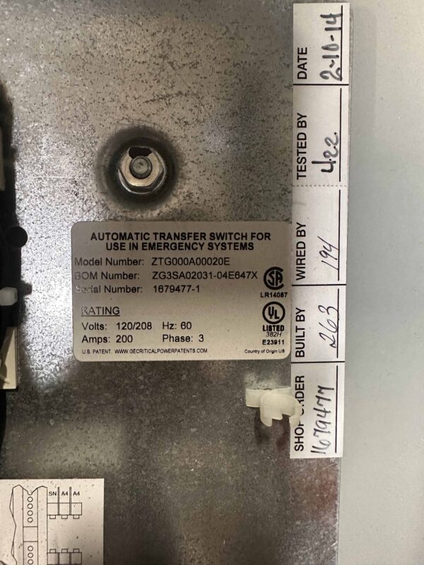 GE Zenith 200A 120/208V Automatic Transfer Switch - Image 4