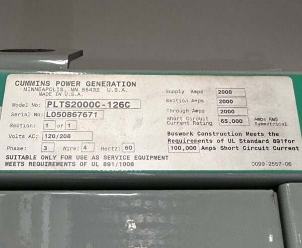 Cummins 2000A 120/208V SER Automatic Transfer Switch - Image 5