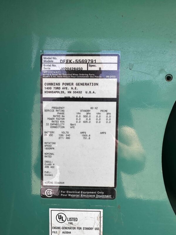 Cummins DFEK 500 kW Diesel Generator Set - Image 12