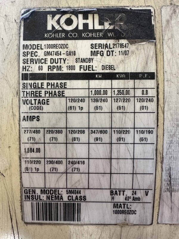 Kohler 1000REOZDC 1000 kW 480 V Diesel Generator Set - Image 7