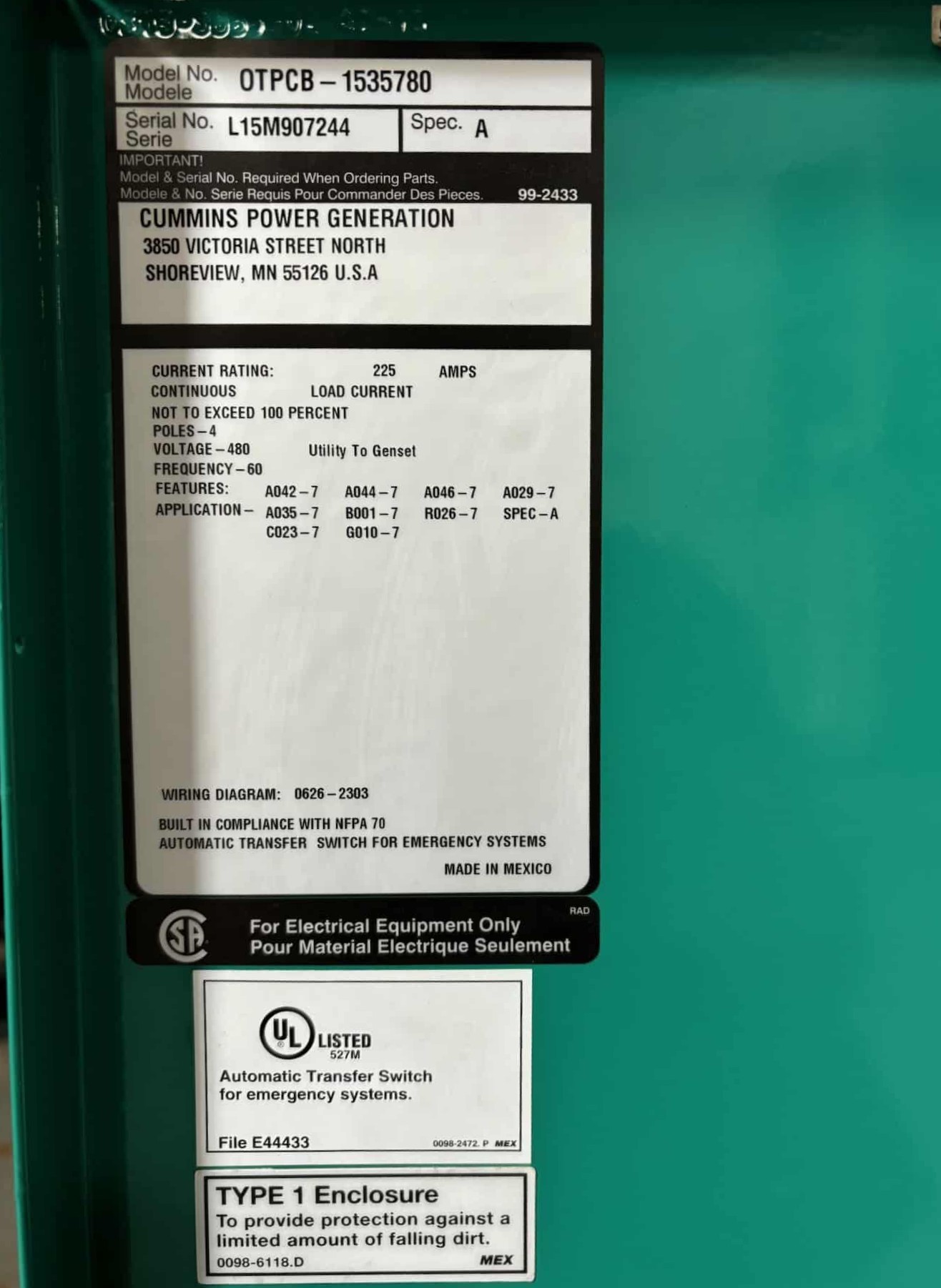 Cummins OTPCB 225A 480V ATS 3 Cummins OTPCB 225A 480V Automatic Transfer Switch - Image 3
