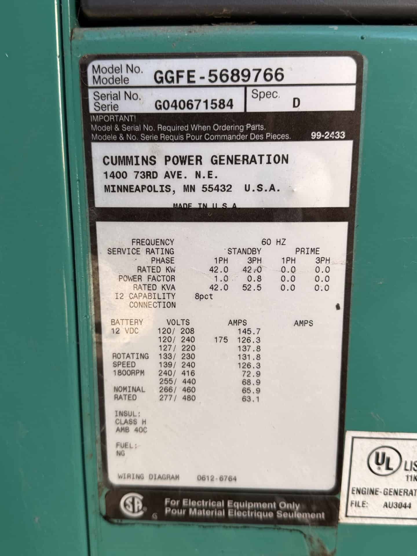 Cummins 42kW Natural Gas Generator 5 Cummins GGFE 42kW Natural Gas Generator Set - Image 5