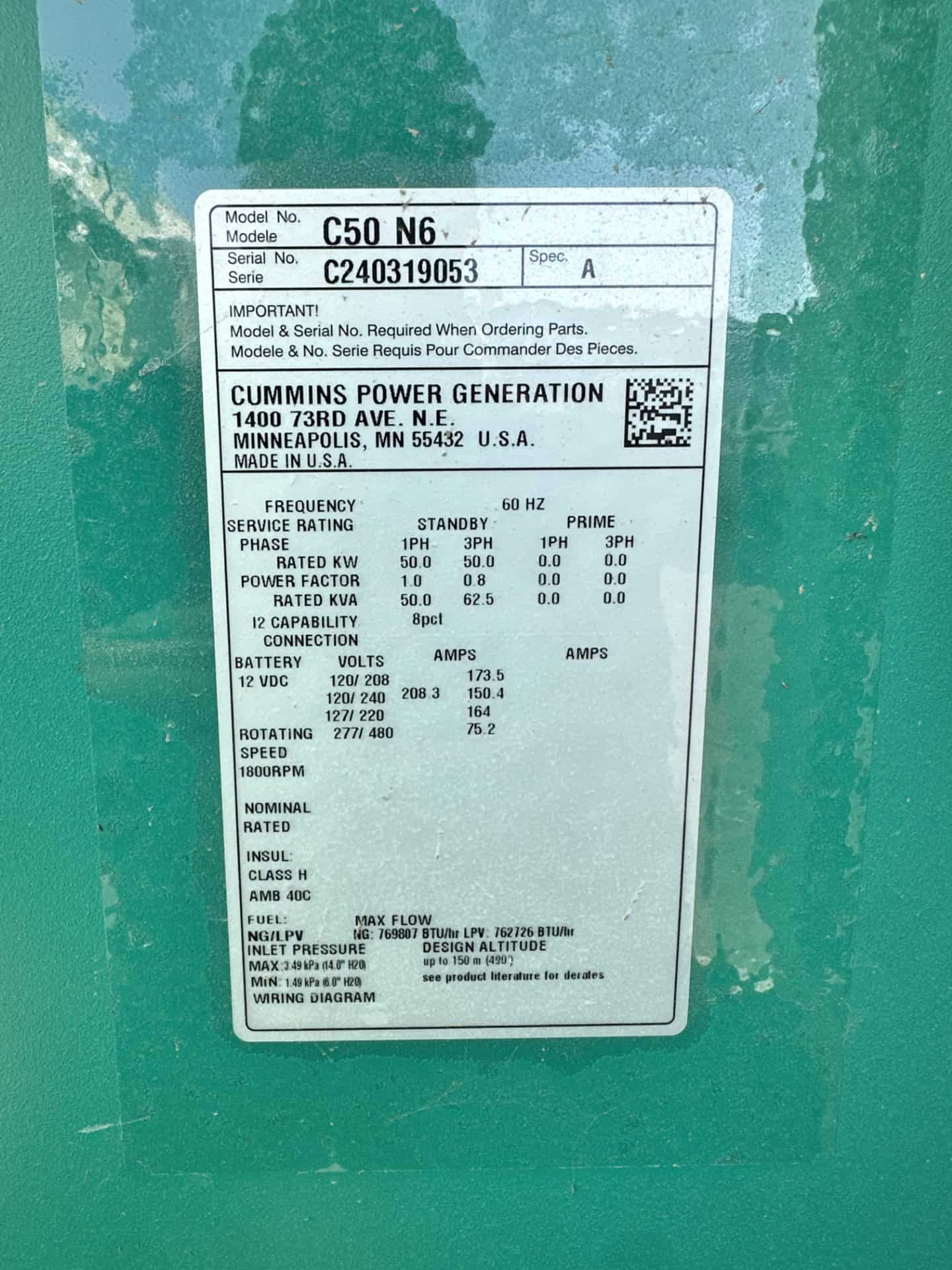 Cummins CN50N6 50kW Natural Gas Generator Set 2 Surplus Cummins CN50N6 50kW Natural Gas Generator Set - Image 6