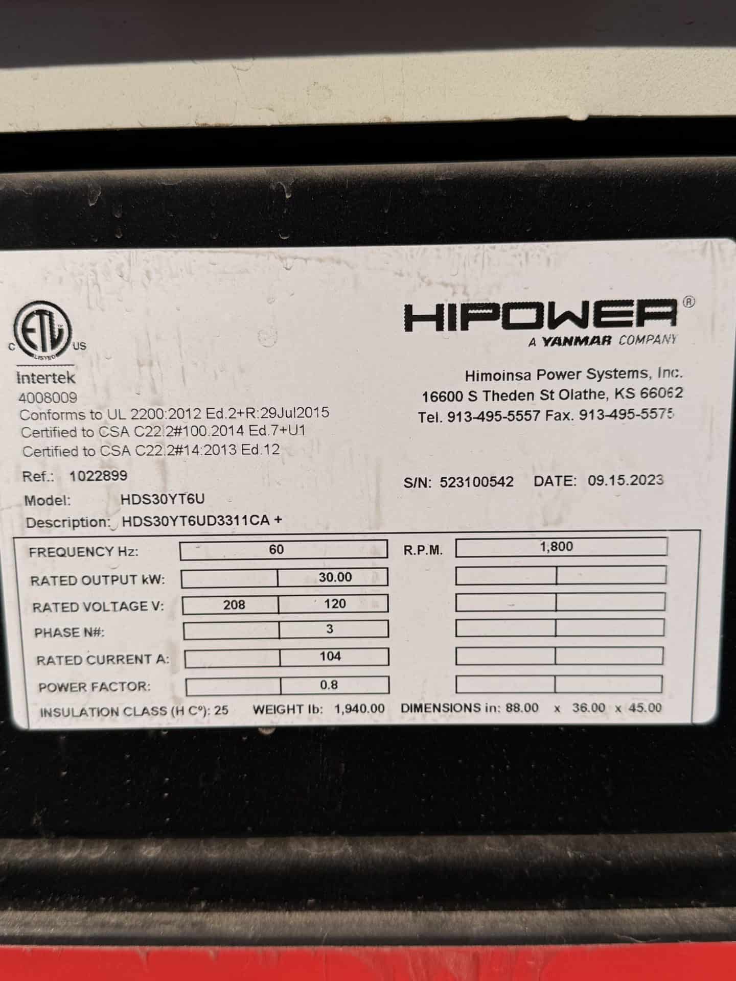 Hipower HDS30YT6U 30kW Diesel Generator Set 7 Hipower HDS30YT6U 30kW Diesel Generator Set - Image 7